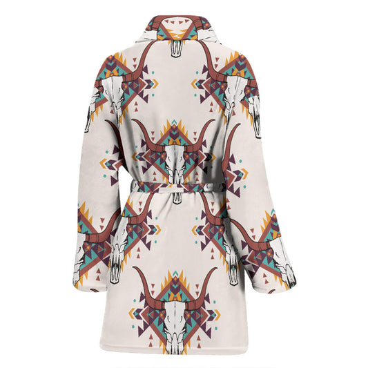 Buffalo Head Pattern Print Design 02 Women Bathrobe