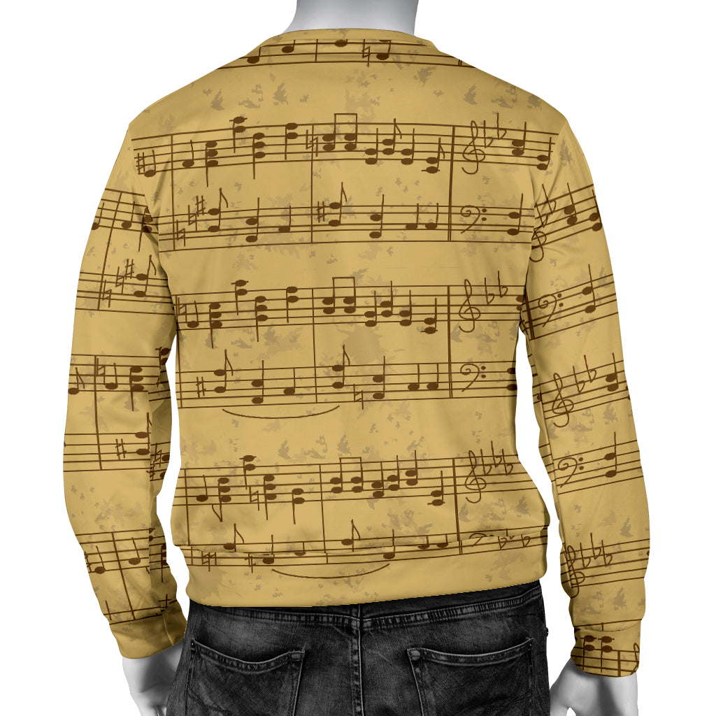 Music Note Vintage Themed Print Men Long Sleeve Sweatshirt