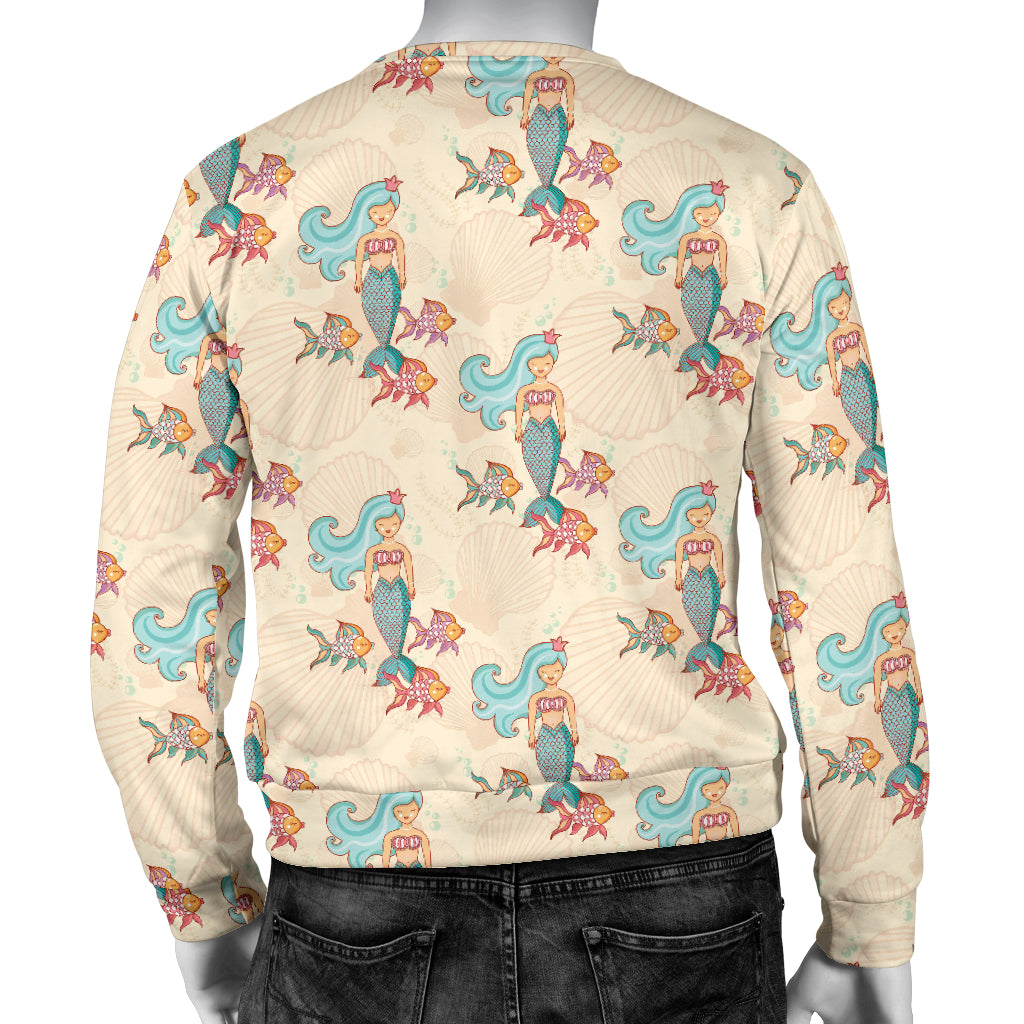 Mermaid Girl With Fish Design Print Men Long Sleeve Sweatshirt