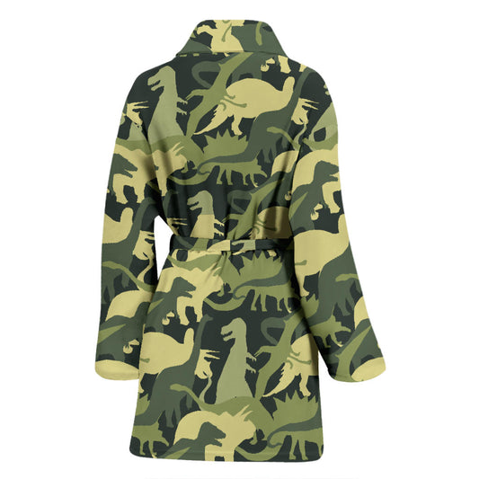 Camouflage Dinosaur Pattern Print Design 03 Women Bathrobe