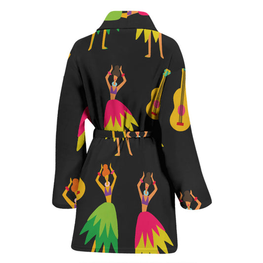 Hula Dancers Hawaiian Girl Pattern Print Design 03 Women Bathrobe