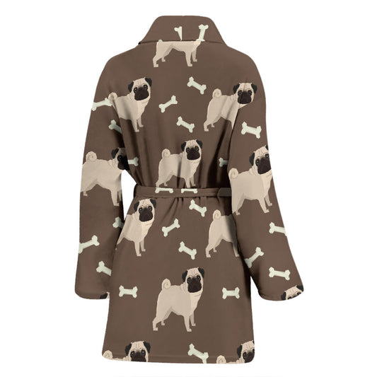 Pug Pattern Print Design A02 Women Bathrobe