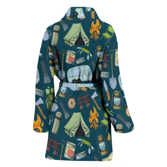 Camping Pattern Print Design 02 Women Bathrobe
