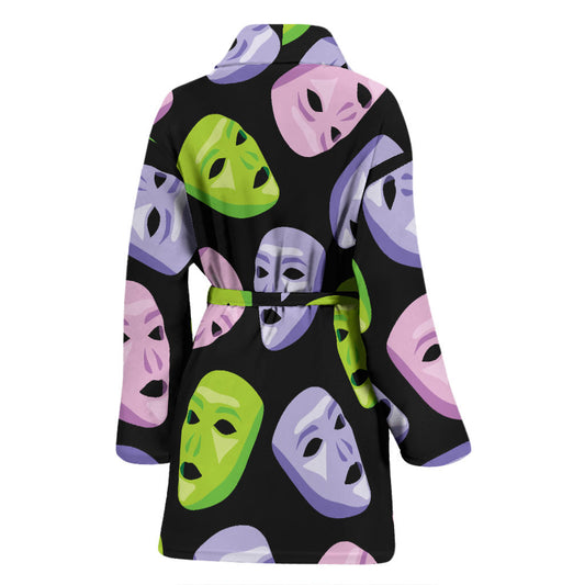 Acting Mask Pattern Print Design 04 Women Bathrobe