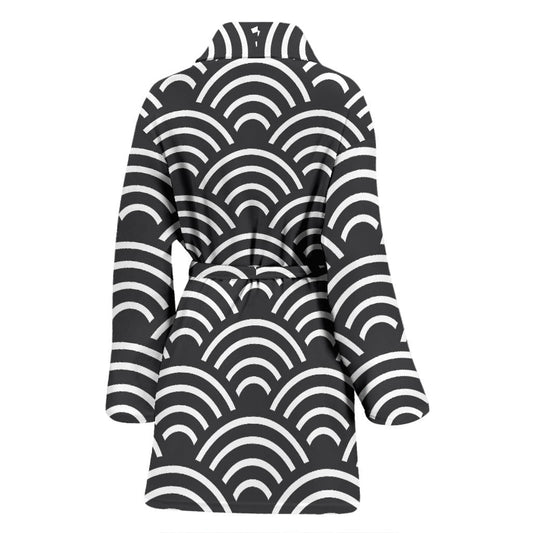 Scales Black White Pattern Print Design 03 Women Bathrobe