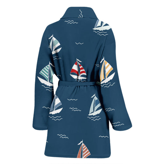 Sailing Ships Pattern Print Design A02 Women Bathrobe
