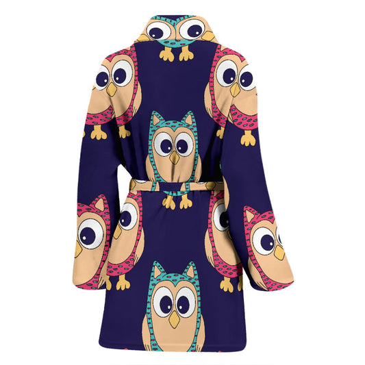 Owl Pattern Print Design A06 Women Bathrobe