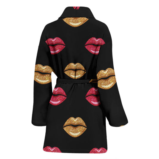 Lip Pattern Print Design 03 Women Bathrobe