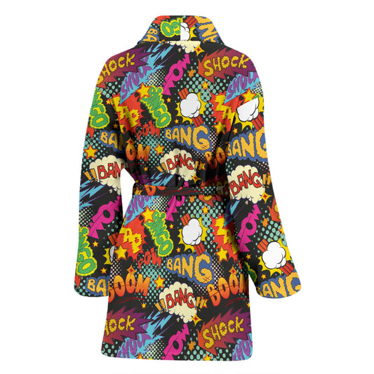 Comic Book Pattern Print Design 01 Women Bathrobe