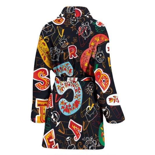 Number Pattern Print Design A03 Women Bathrobe