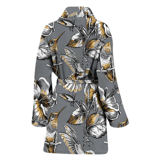 Hummingbird Pattern Print Design 02 Women Bathrobe