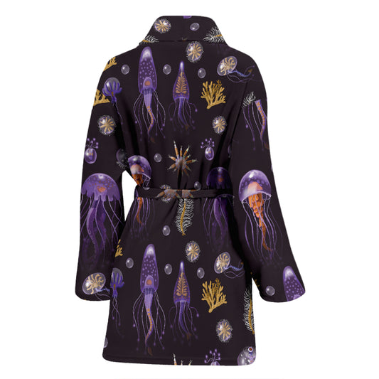 Seaweed With Jelly Fish Print Design LKS305 Women Bathrobe