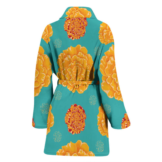 Marigold Pattern Print Design 02 Women Bathrobe
