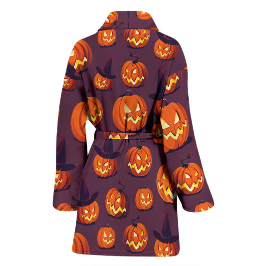 Halloween Pumpkin Pattern Print Design 03 Women Bathrobe