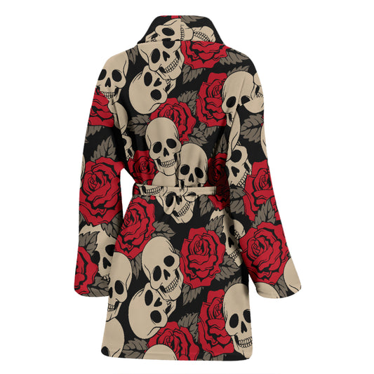 Skull And Roses Print Design LKS301 Women Bathrobe