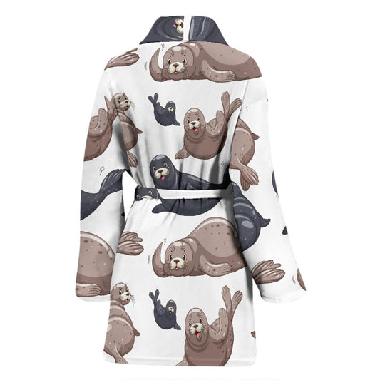 Sea Lion Pattern Print Design 02 Women Bathrobe