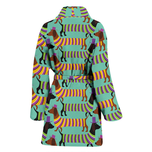 Dachshund Pattern Print Design 05 Women Bathrobe