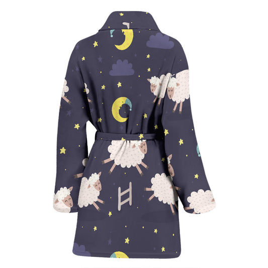 Sheep Night Pattern Print Design 02 Women Bathrobe