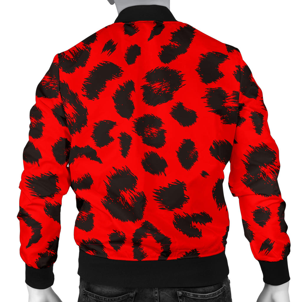 Leopard Red Skin Print Men Bomber Jacket