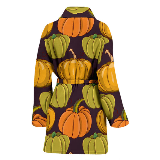 Pumpkin Pattern Print Design A01 Women Bathrobe