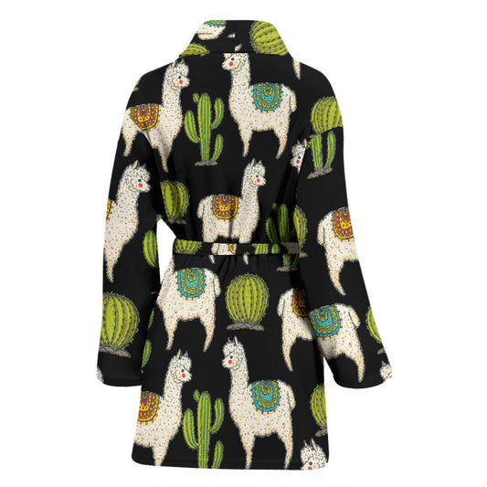 Alpaca Cactus Pattern Print Design 07 Women Bathrobe