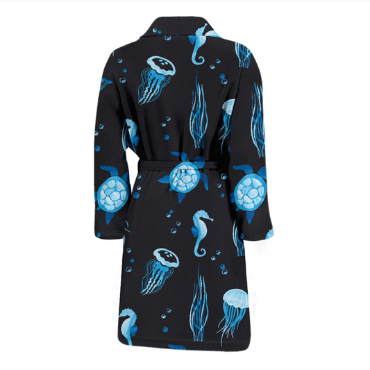 Sea Turtle Jelly Fish Sea Horse Print Design LKS3014 Men Bathrobe