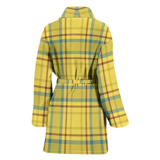 Tartan Yellow Print Design LKS301 Women Bathrobe