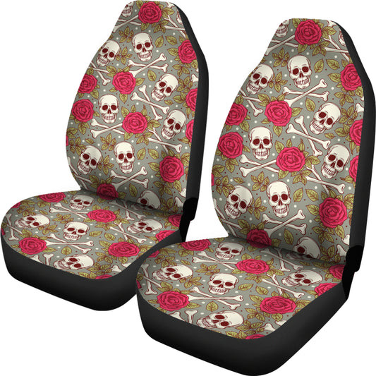 Skull Bone Rose Print Design LKS303 Car Seat Covers