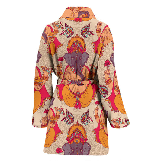 Ganesha Indian Pattern Print Design 02 Women Bathrobe