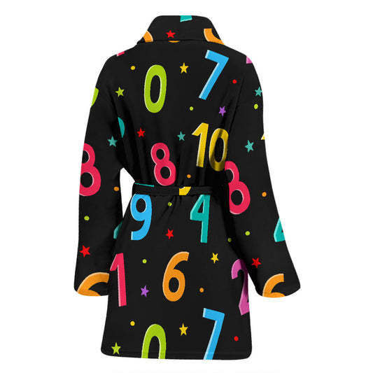 Number Pattern Print Design A04 Women Bathrobe