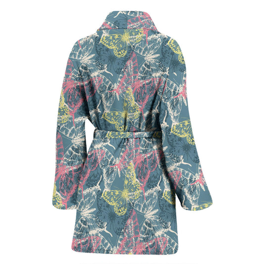 Butterfly Pattern Print Design 01 Women Bathrobe