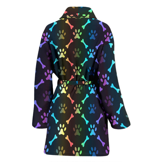 Paw Rainbow Pattern Print Design A01 Women Bathrobe