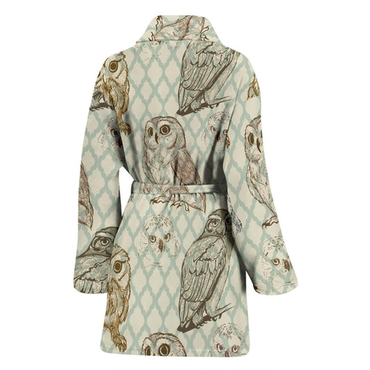 Owl Pattern Print Design A03 Women Bathrobe