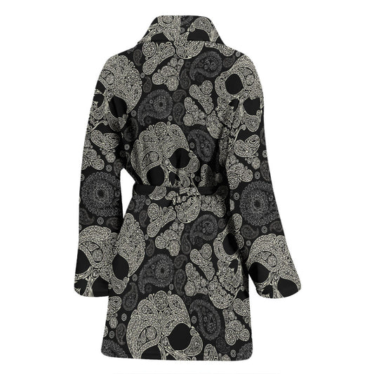 Paisley Skull Pattern Print Design A01 Women Bathrobe