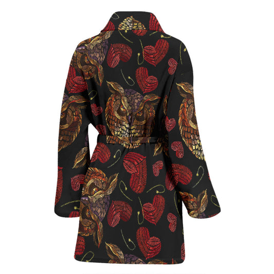 Owl Pattern Print Design A08 Women Bathrobe