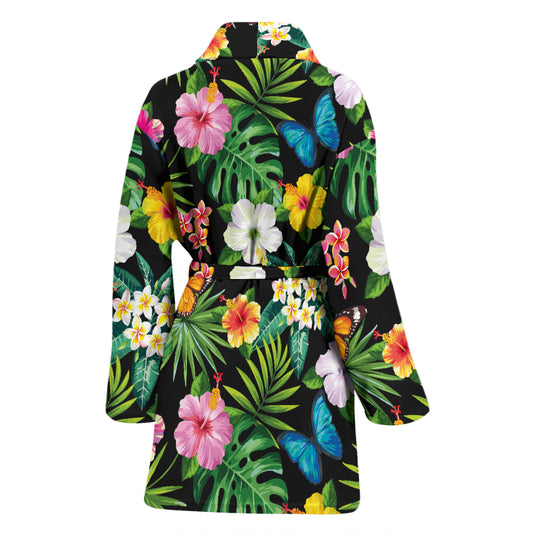 Hibiscus With Butterfly Print Design LKS305 Women Bathrobe