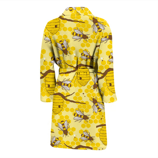 Bee With Honeycomb Print Design LKS302 Men Bathrobe