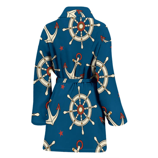 Anchor Pattern Print Design 02 Women Bathrobe