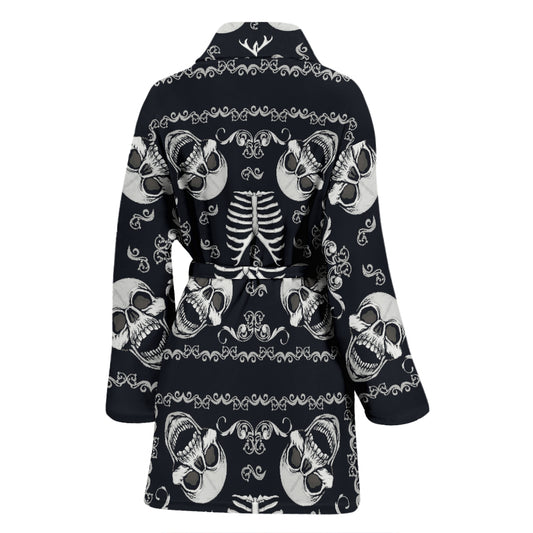 Bandana Skull Black White Print Design LKS306 Women Bathrobe