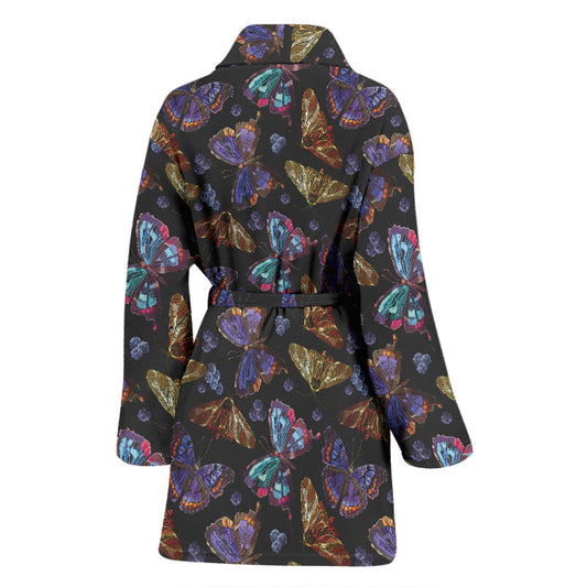 Butterfly Pattern Print Design 013 Women Bathrobe
