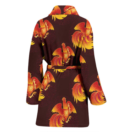 Rooster Pattern Print Design A04 Women Bathrobe