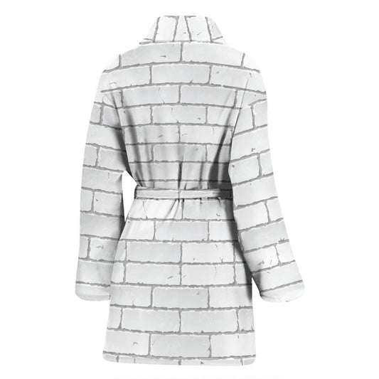 Brick White Pattern Print Design 03 Women Bathrobe