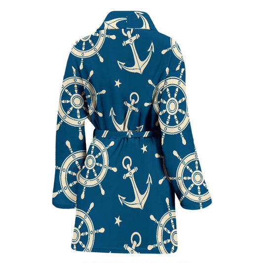 Anchor Pattern Print Design 01 Women Bathrobe