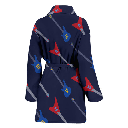 Electric Guitar Pattern Print Design 01 Women Bathrobe