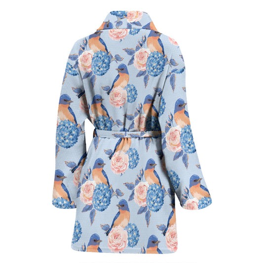 Bluebird Pattern Print Design 01 Women Bathrobe