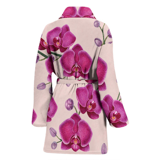 Orchid Pattern Print Design A02 Women Bathrobe