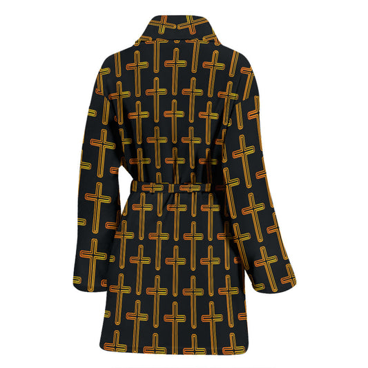 Cross Pattern Print Design 02 Women Bathrobe