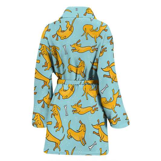 Dachshund Pattern Print Design 08 Women Bathrobe