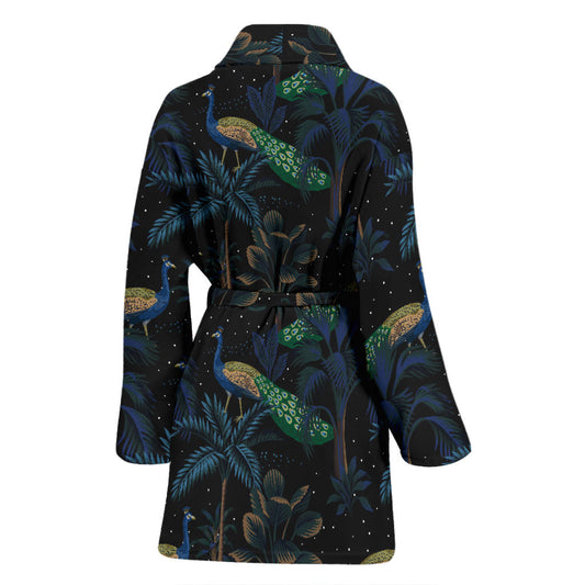 Rainforest Peacock Pattern Print Design A04 Women Bathrobe