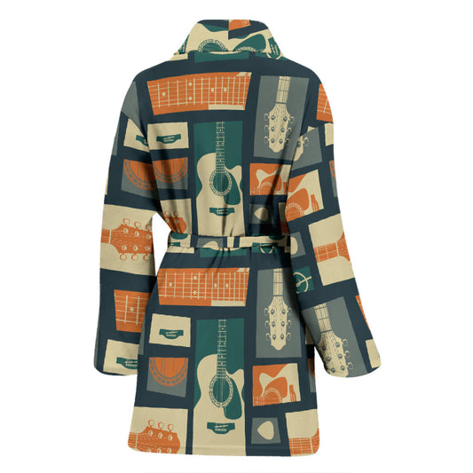 Acoustic Guitar Pattern Print Design 02 Women Bathrobe